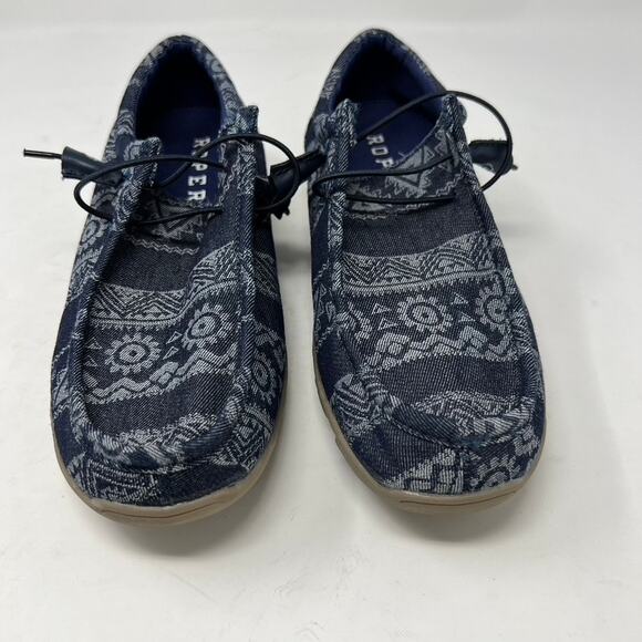 Roper Shoes - Roper Chillin Navy Aztec Southwestern Tribal Canvas Moc Toe Womens Shoes 6.5